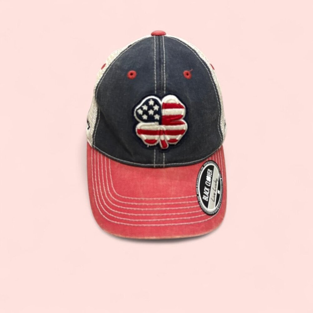 Black Clover USA American Flag Clover Trucker Hat – Red White Blue Patriotic Cap